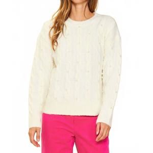 NEW SKIES ARE BLUE pearl detail cable knit sweater in cream